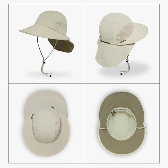 Sun Day Beige Sun Hat Throat Latch With Toggle Wide Brim Neck Protector M - Picture 3 of 9